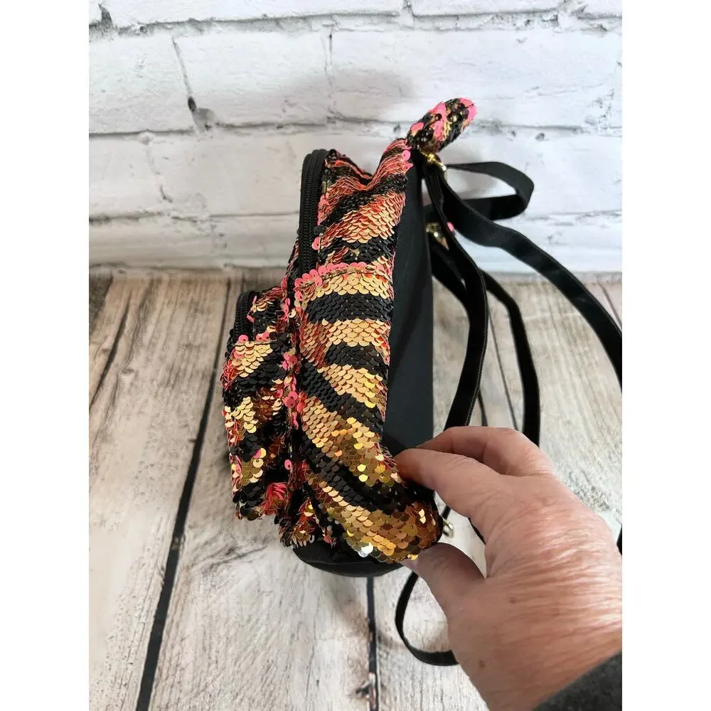 JUSTICE Girl’s Tiger Stripe Flip Sequin Mini Backpack with the Initial “A”